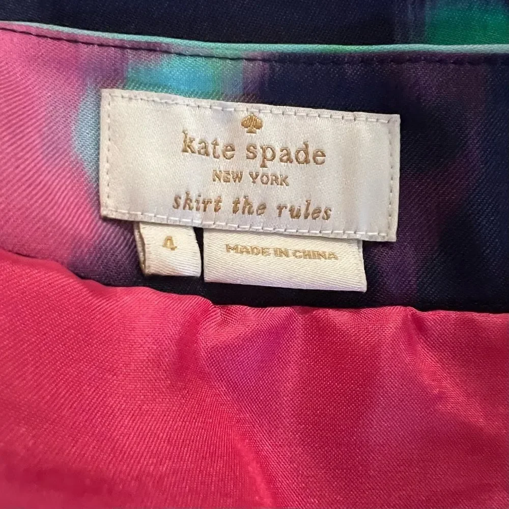 Kate Spade Barry Pink Purple Blue Green Watercolor Skirt. Sz 4. Good Condition